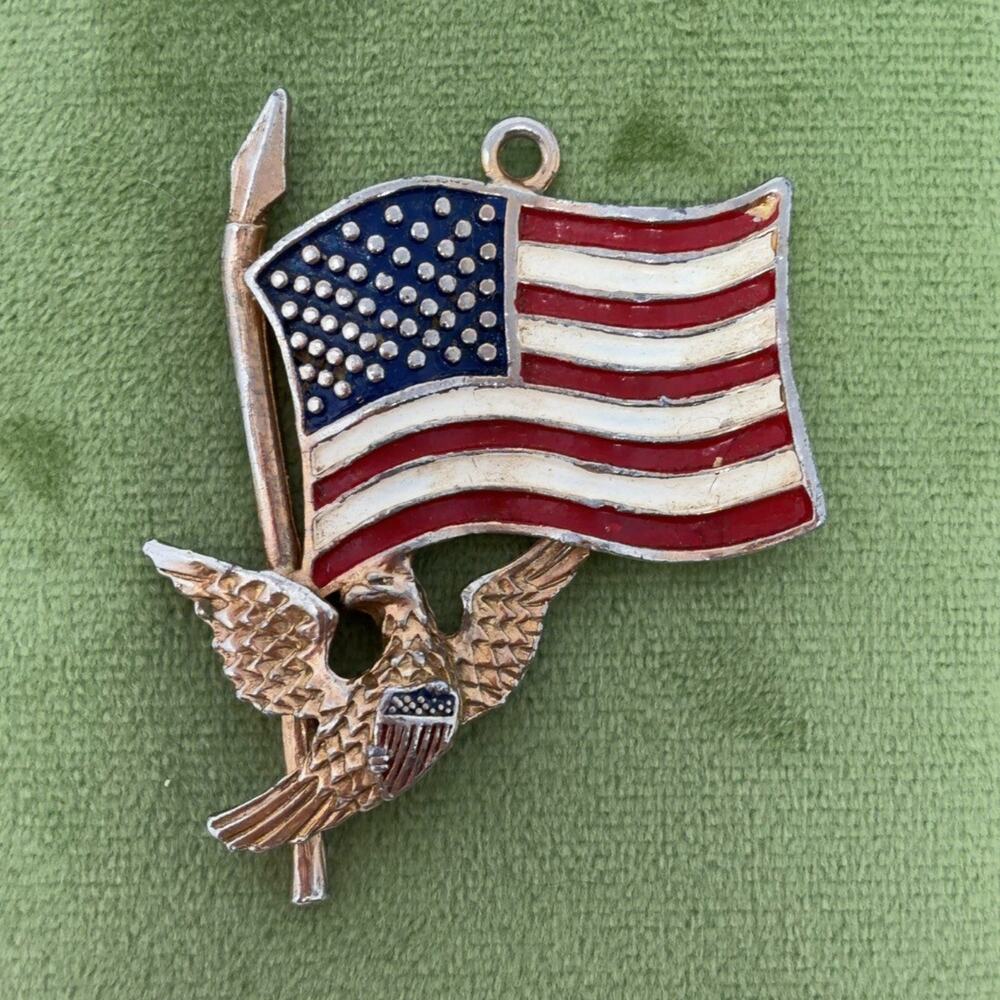 Vintage American Flag Eagle Pendant Charm Patriotic Enamel 2.25x2in